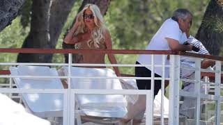 Victoria Silvstedt in Black Bikini at a pool in Antibes