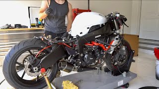 2012 ZX6r M4 exhaust install, Brake Line Install, Coolant Line Install | Wrecked Bike Rebuild Part 3