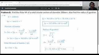 Problem 8 -Polar moment of inertia and radius of gyration of a solid circular section