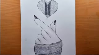 Desenho de coração coreano do Tumblr | Desenho BTS fácil | Mão marcando coração bts