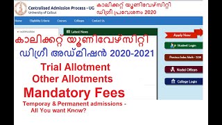 UG Cap 2020 Allotment Process/ Mandatory Fee/Trial Allotment/Temporary & Permanent Admission