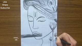 How to draw lord Krishna with flute || Daily Challenge ||  #stayhome & Draw #withme