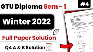 GTU Diploma Sem 1 Paper Solution | Winter 2022 | Lecture 4 | Q.4 A & B | Paper Solution IMP 2024