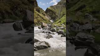 Beautiful Waterfall flow in Mountain with flowers❤