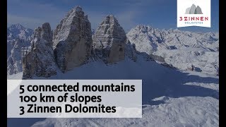 Skiing on 5 connected mountains - 3 Zinnen Dolomites