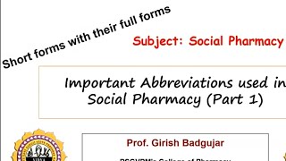 Full forms in Social Pharmacy- Part 1