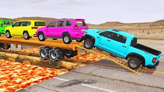 Toyota Cars vs Train | Truck Man Flatbed vs Train Beamng.drive 042