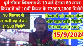 पूर्व CM शिवराज के 10 बड़े ऐलान 80 लाख किसानों को 10वी किस्त के ₹2000,2000 मिलेगे/ awas yojna