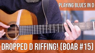 Playing Blues in D, dropped D Riffing! (Blues on a Bench #15)