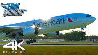 Ultra 4K Graphics | American Boeing 777-200ER Full Landing In Philadelphia | Flight Simulator 2023