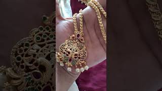 Real gold look cz stone work doller with white pearls hanging long chain🤩🥳680+ $🥳 watsapp 8148299183