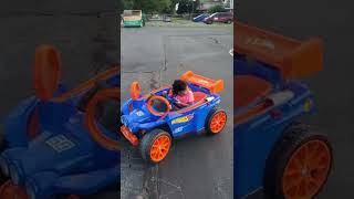 Lexi's 1st drive on 🔥 Hot wheels Power wheel with dual loop race track