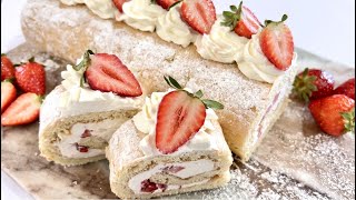 Jelly Roll Cake / Strawberry Swiss Roll Cake Recipe