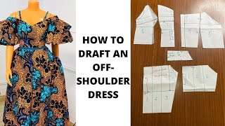 HOW TO DRAFT AN OFF-SHOULDER DRESS WITH STRAPS | OFF-SHOULDER DRESS WITH A TWO-LAYERED SLEEVE DESIGN