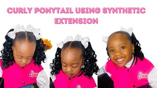 How to: Curly Ponytail Hairstyle using Synthetic Extension. Simple & Beautiful😍 #diy #ponytail #kids