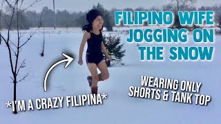 BUHAY AMERICA:FILIPINA WIFE JOGGING WITH HER DOG IN THE SNOW