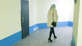 Granate styling, walking indoor, #Astana, #Kazakhstan, thigh high boots, high heels, fur coat