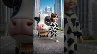 Evolution Of Cow 🔥 A little girl pulling a cart with a big cow #cow #cute #shorts