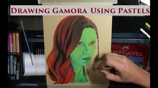 Drawing Gamora, using oil Pastels.