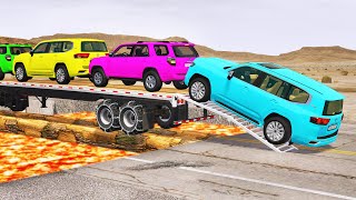 Toyota Cars vs Train | Truck Man Flatbed vs Train Beamng.drive 027