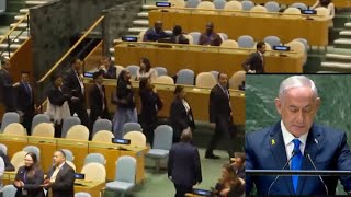 Diplomats walked out the UN General Assembly  as Netanyahu took to the stage to deliver his speech.