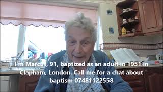 91 year old elderly British gentleman explains Christian baptism and the Gospel message