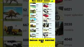 Indian Bikes Driving 3D All Vehicle Cheats Codes #shorts #short #indianbikedriving3d #cheatcodes