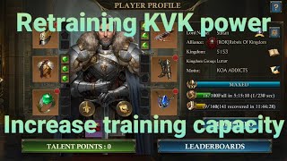 TROOP TRAINING || TIPS to Increase TRAINING CAPACITY || Retrain power lost in kvk || king of avalon.