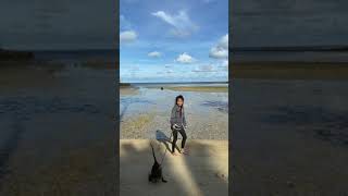 Walking with monkey at the beach