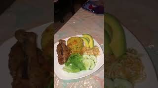 my sunday dinner:curry rice with mix vegetable and fry chicken with my side vegetables