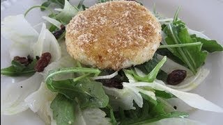 Arugula, Fennel and Raisin Salad with Warm Goat Cheese