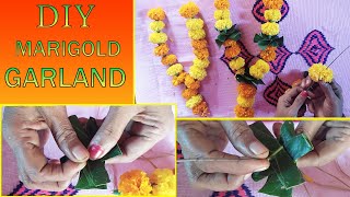 Low cost marigold flowers Garland make at Home without cutting string | Marigold garland | Marigold