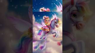 "Magical Sky Adventure: Baby Girl on a Rainbow Pegasus"