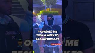 He offered me 750k to be a informant 🖕🏽👮🏽‍♂️ @BgmGaming20 #bgmgaming20 #reels gtarp #fivem