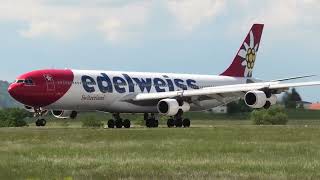 Edelweiss Airbus A340-313 HB-JMG landing at Zurich Airport