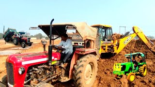 Jcb 3Dx Eco Excellence Backhoe Loading Mud In Massey 1035 Tractor with Trolley | Jcb Tractor Video