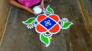 Panguni madham colour kolam designs|3dots ugadi muggulu 2024|traditional friday colour rangoli kolam