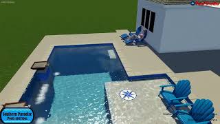 Pool With large Sun Shelf, 2 Water Bowls on Columns, Raised Wall With Sheer Descent