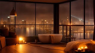 Night Jazz Atmosphere in Luxury Hotel 4K in New York City. Jazz Music for Relax and Study