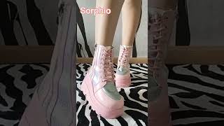 Fashion Platfrom Wedges Ankle Boots Women Pink Color Changing Zipper Lace Up Design Goth Shoes Woman