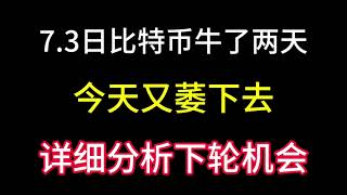 7.3日比特币牛了两天又萎下去！七月能涨回去吗？下一轮的机会在哪里？