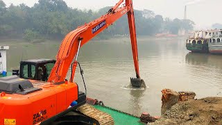 #hitachi | #Kobelco | #CAT | #Longboom excavator |unloading coal | cutting river bank #viral #2024