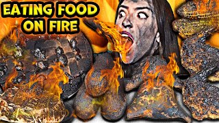 ASMR EATING FOOD ON FIRE, BUTTERFLY SHRIMP, POGOS, STRAWBERRY PIE, SAMOSA, MUKBANG 먹방