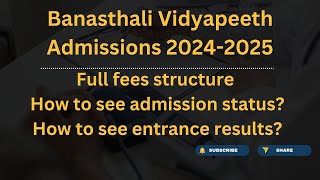 Banasthali Vidyapeeth Entrance Results 2024