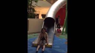 Medaline jumps down the slide