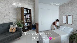 Reforma do quarto, fiz boiserie de canaletas, decorei gastando pouco! 💖✨ Cama baú e Colchão Emma