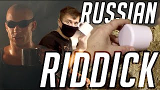 Russian Riddick with a cup of tea (throwing a cup target)