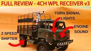 FULL REVIEW - WPL RECEIVER V3 w TURN LIGHTS, ENGINE SOUND, 2 SPEED TRANSMISSION, 4CH TRANSMITTER