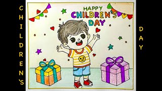 Children's Day Drawing step by step for kids and beginners / Easy Children's day drawing / Cute art