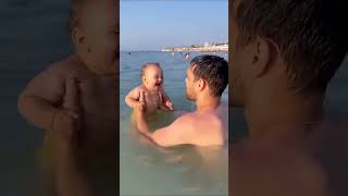 Funny baby reaction on the beach #shorts